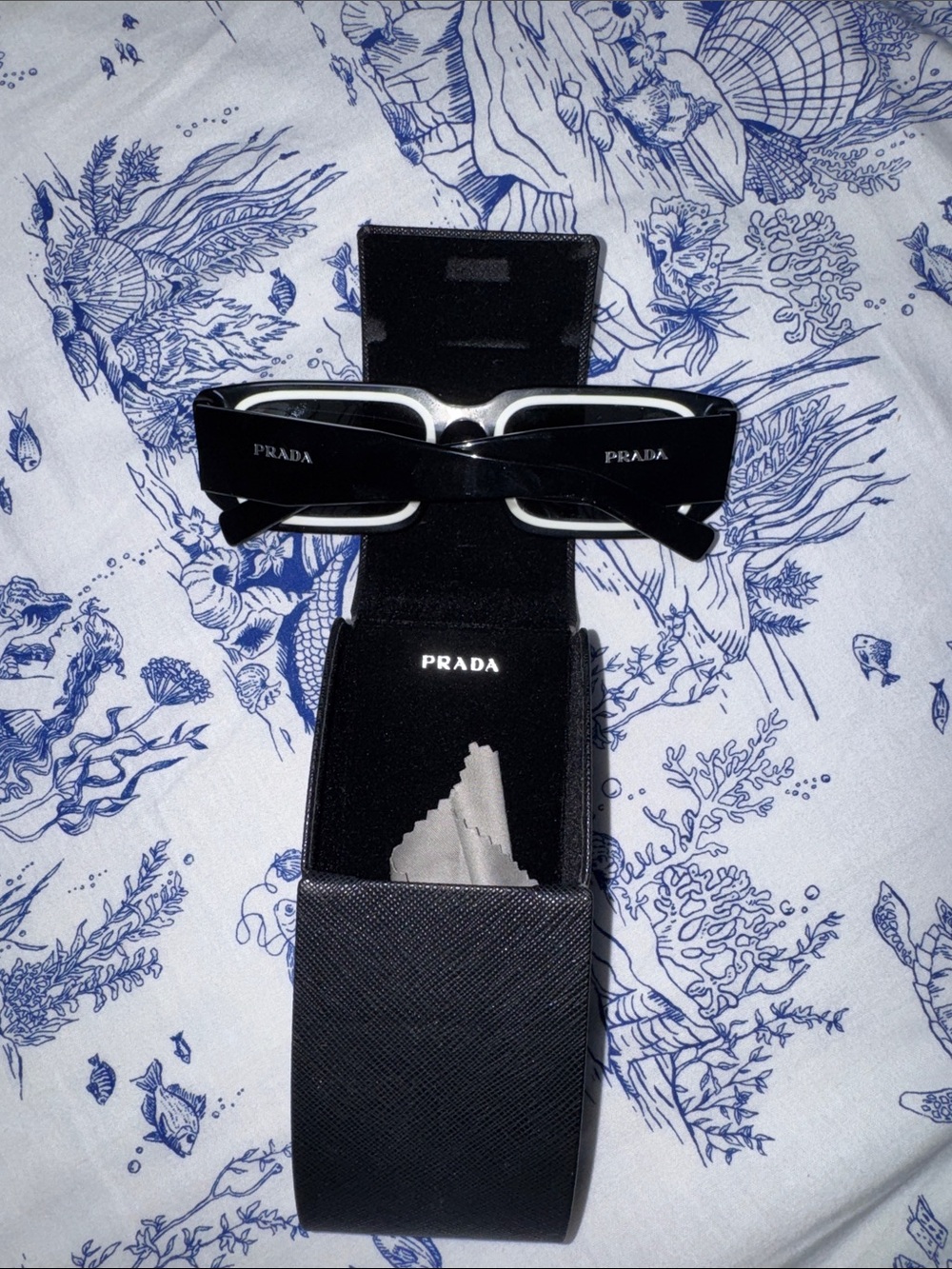 Prada Black and White Rectangular Eyewear